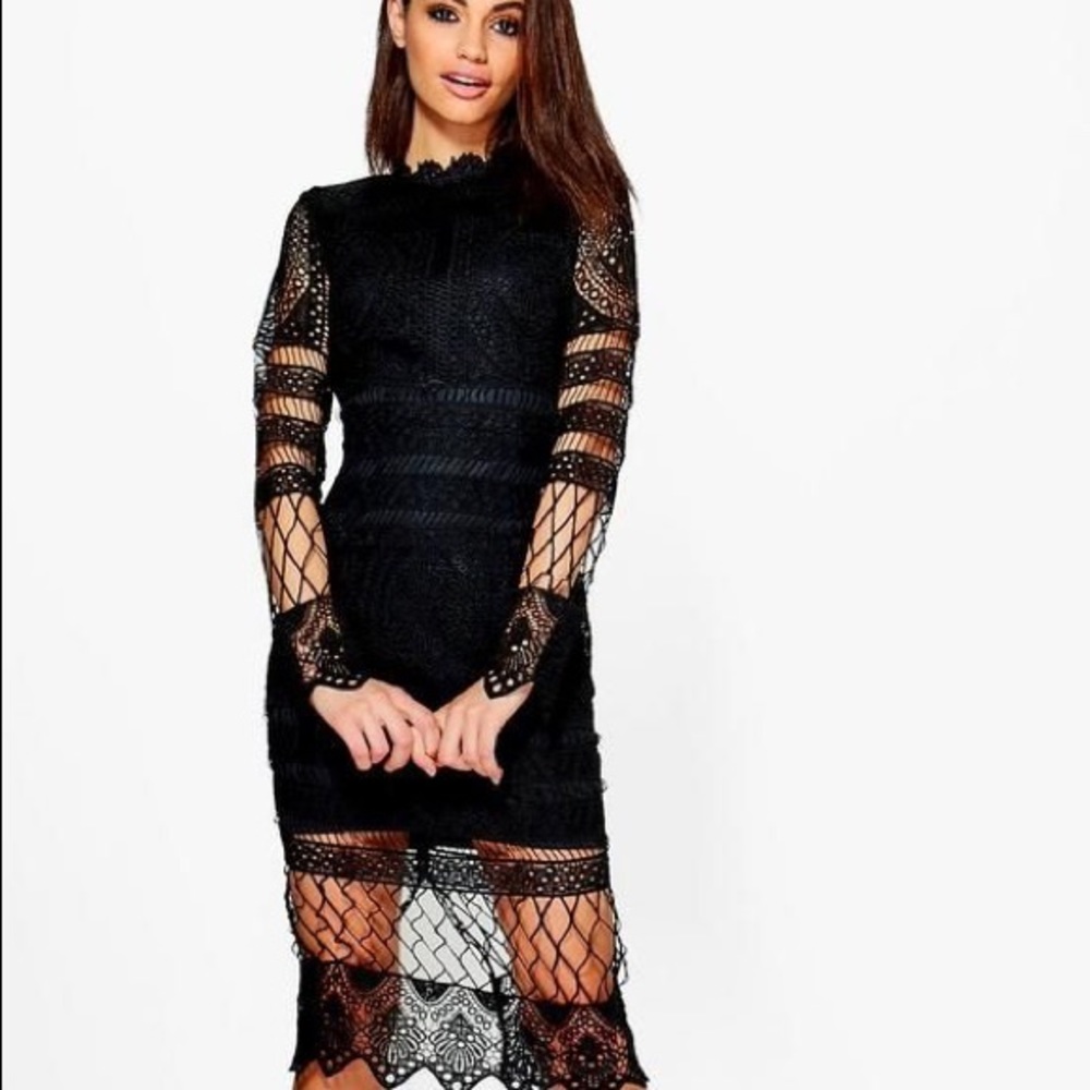 Boohoo black crochet/Lace dress! US 10, UK 14